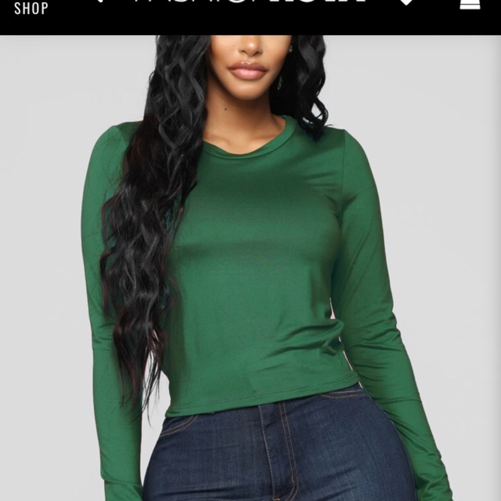 Long sleeve hunter green shirt from Fashion Nova